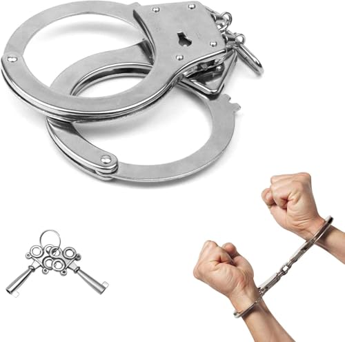 Toy Metal Handcuffs with Keys - Police Officer Costume Accessory Set for Kids & Adults Cosplay Silver  
Toy Metal Handcu